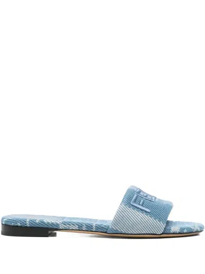 Fendi Sunshine Logo-embroidered Flat Sandals In Blue