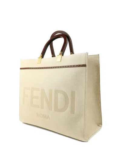 Pre-owned Fendi Sunshine Logo-embossed Shoulder Bag In Neutral