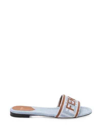 Fendi Sunshine Logo-patch Denim Sandals In Multi