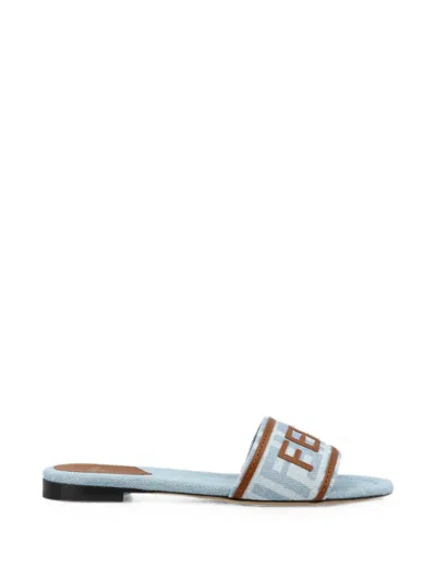 Fendi Sunshine Logo-patch Ff-motif Sandals In Blue