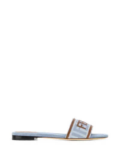 Fendi Sunshine Logo-patch Sandals In Blue