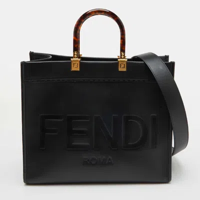 Pre-owned Fendi Sunshine Medium Black Leather Shopper Tote