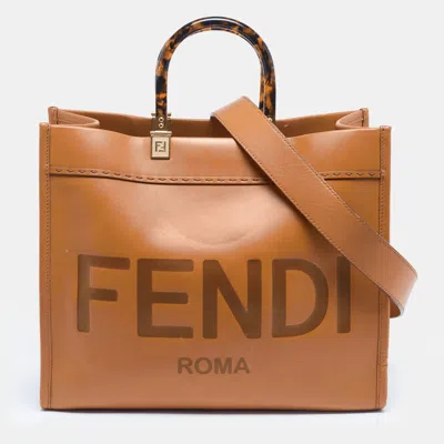 Pre-owned Fendi Sunshine Medium Brown Leather Shopper Tote
