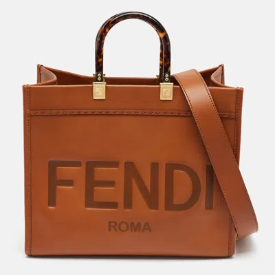 Pre-owned Fendi Sunshine Medium Brown Leather Shopper Tote