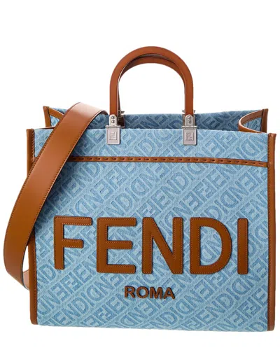 Fendi Sunshine Medium Denim & Leather Tote