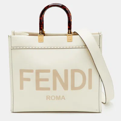 Pre-owned Fendi Sunshine Medium Off White Leather Tote