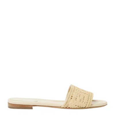 Fendi Mesh Slides With Raffia Ff Embroidery In Beige