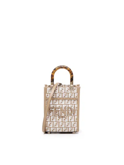 Fendi Sunshine Mini Bag In Raffia In Beige, White