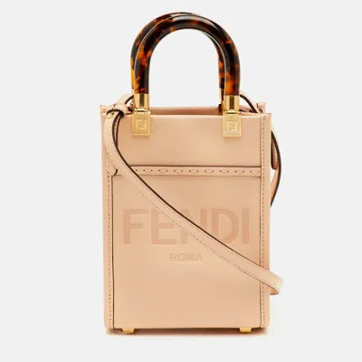 Pre-owned Fendi Sunshine Mini Beige Leather Tote In Sand