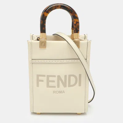 Pre-owned Fendi Sunshine Mini Cream Leather And Plexiglass Tote