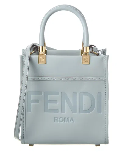 Fendi Sunshine Mini Leather Tote In Blue