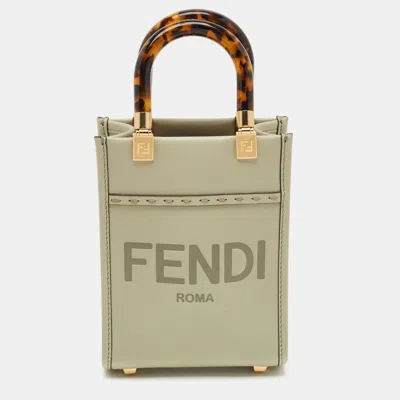 Pre-owned Fendi Sunshine Mini Light Green Leather Tote