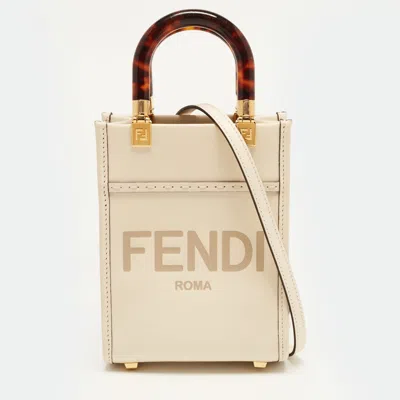 Pre-owned Fendi Sunshine Mini Off White Leather Tote