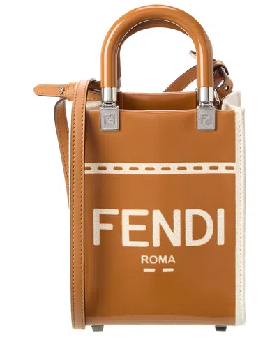 Fendi Sunshine Mini Patent Tote In Brown