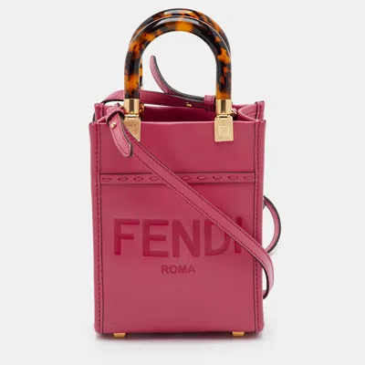Pre-owned Fendi Sunshine Mini Pink Leather Shopper Tote