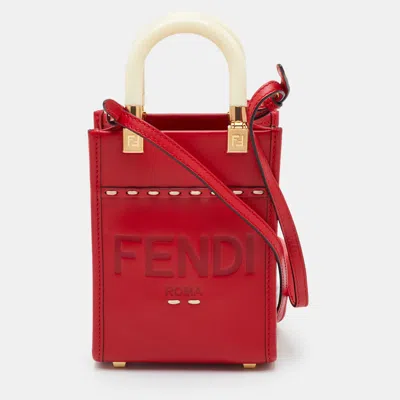 Pre-owned Fendi Sunshine Mini Red Leather Shopper Tote
