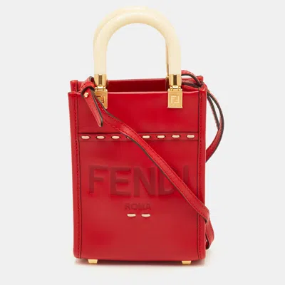 Pre-owned Fendi Sunshine Mini Red Leather Tote