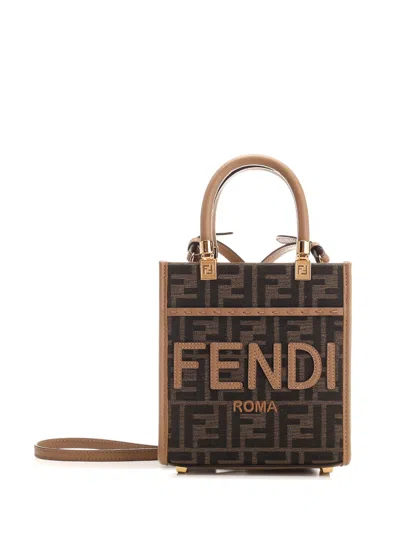 Fendi Sunshine Mini Shopper Bag In Brown