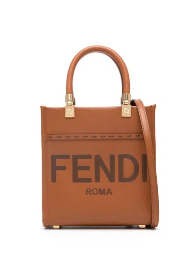Fendi Sunshine Mini Shopper  Bags In Brown