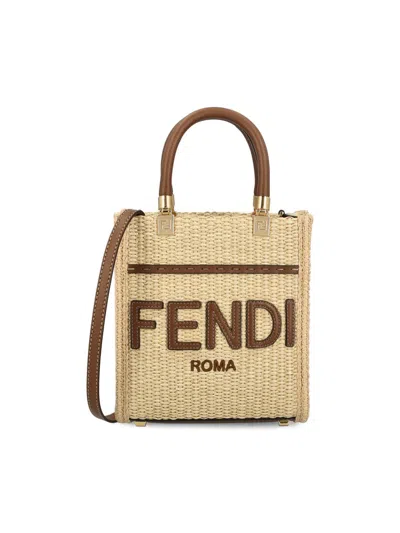 Fendi Mini Sunshine Straw Tote Bag In Multi