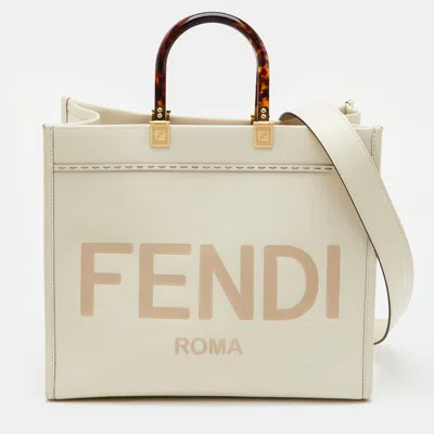 Pre-owned Fendi Sunshine Off White Leather And Plexiglass Shopper Tote