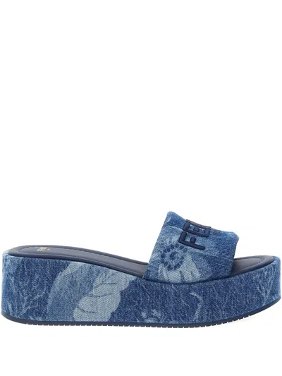 Fendi Sunny Slides With Open Toe And Platform Sole In Blue
