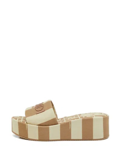 Pre-owned Fendi Sunshine Platform Slide Sandals In 褐色