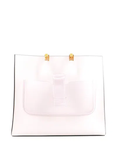Pre-owned Fendi Sunshine Pocket Shopper Leather With Pvc Large Tote Bag In White