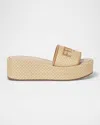 Fendi Sunshine Raffia Platform Slide Sandals In Gold