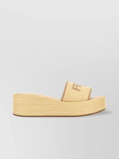 FENDI SUNSHINE RAFFIA PLATFORM SLIDES