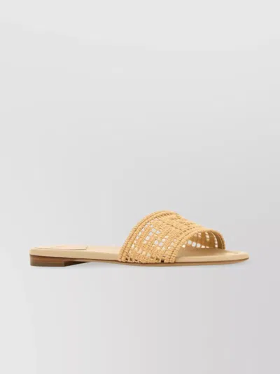 Fendi Sunshine Raffia Woven Slides In Beige O Tan