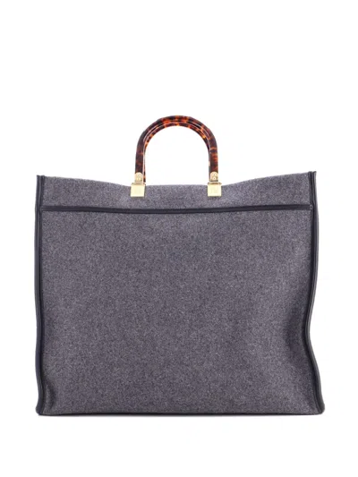 Pre-owned Fendi Sunshine Shopper Felt Medium Tote Bag In Gray