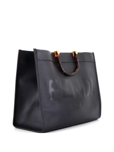 Pre-owned Fendi Sunshine Shopper Leather Large Tote Bag In Black