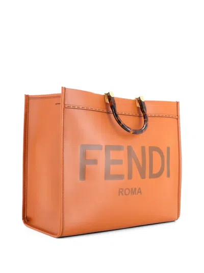 Pre-owned Fendi Sunshine Shopper Leather Large Tote Bag In Brown