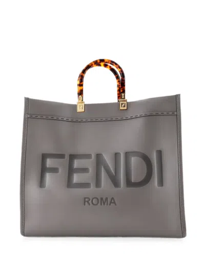 Pre-owned Fendi Sunshine Shopper Leather Large Tote Bag In Green