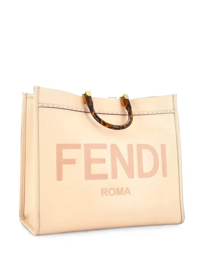 Pre-owned Fendi Sunshine Shopper Leather Large Tote Bag In Neutrals
