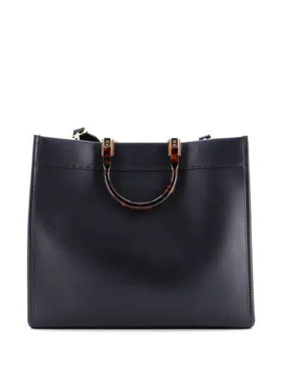 Pre-owned Fendi Sunshine Shopper Leather Medium Tote Bag In Black