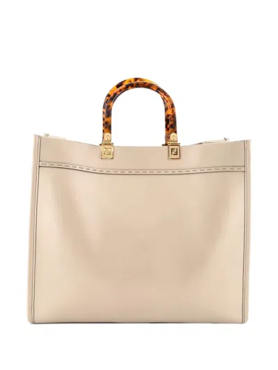 Pre-owned Fendi Sunshine Shopper Leather Medium Tote Bag In Green