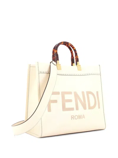 Pre-owned Fendi Sunshine Shopper Leather Medium Tote Bag In Neutral