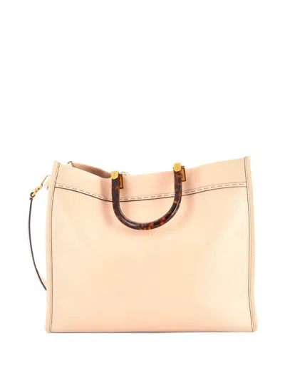 Pre-owned Fendi Sunshine Shopper Leather Medium Tote Bag In Neutrals