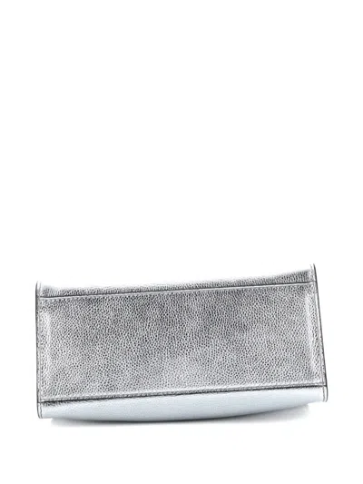 Pre-owned Fendi Sunshine Shopper Leather Small Tote Bag In Silver