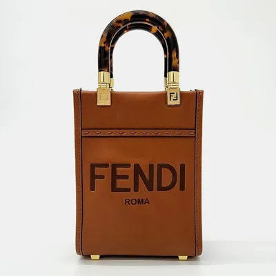 Pre-owned Fendi Sunshine Shopper Mini Bag In Brown