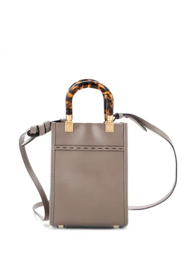 Pre-owned Fendi Sunshine Shopper Tote Leather Mini Crossbody Bag In Brown