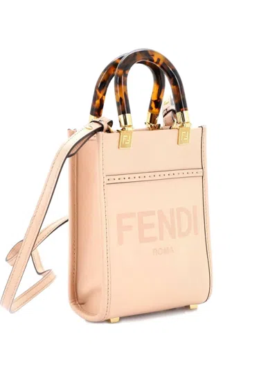 Pre-owned Fendi Sunshine Shopper Tote Leather Mini Crossbody Bag In Neutral