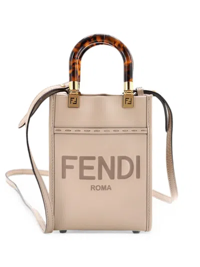 Pre-owned Fendi Sunshine Shopper Tote Leather Mini Crossbody Bag In Neutrals
