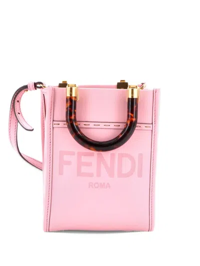 Pre-owned Fendi Sunshine Shopper Tote Leather Mini Crossbody Bag In Pink
