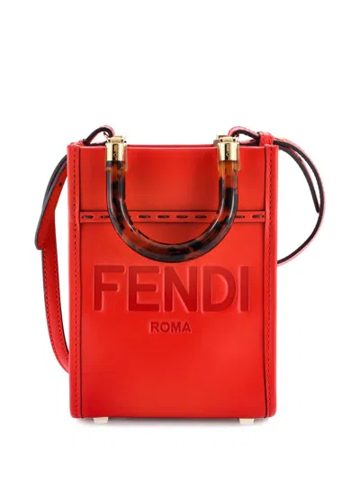Pre-owned Fendi Sunshine Shopper Tote Leather Mini Crossbody Bag In Red