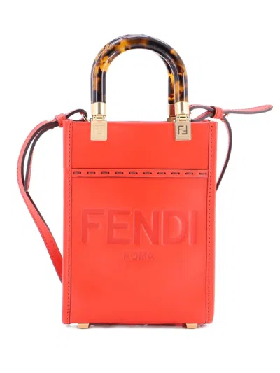 Pre-owned Fendi Sunshine Shopper Tote Leather Mini Crossbody Bag In Red