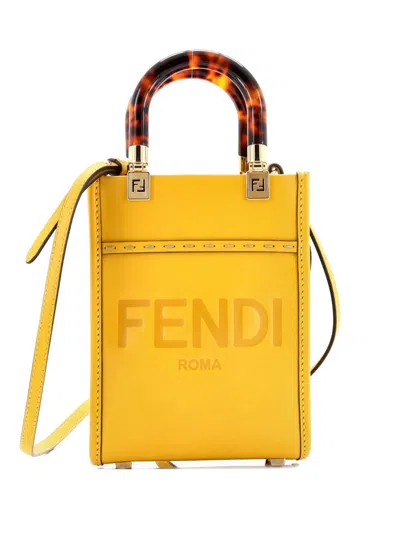 Pre-owned Fendi Sunshine Shopper Tote Leather Mini Crossbody Bag In Yellow
