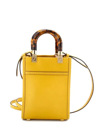 Pre-owned Fendi Sunshine Shopper Tote Leather Mini Crossbody Bag In Yellow